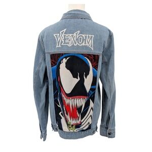 Marvel Venom Graphic Denim Jacket Bioworld Light Wash Jean Large‎ Back Patch (S)
